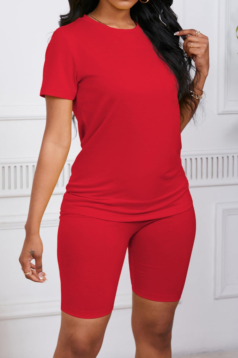 PINSV Women's 2 Piece Outfits Summer Printing Bodycon Short Pants Workout Sets Letter Red XL - Image 5